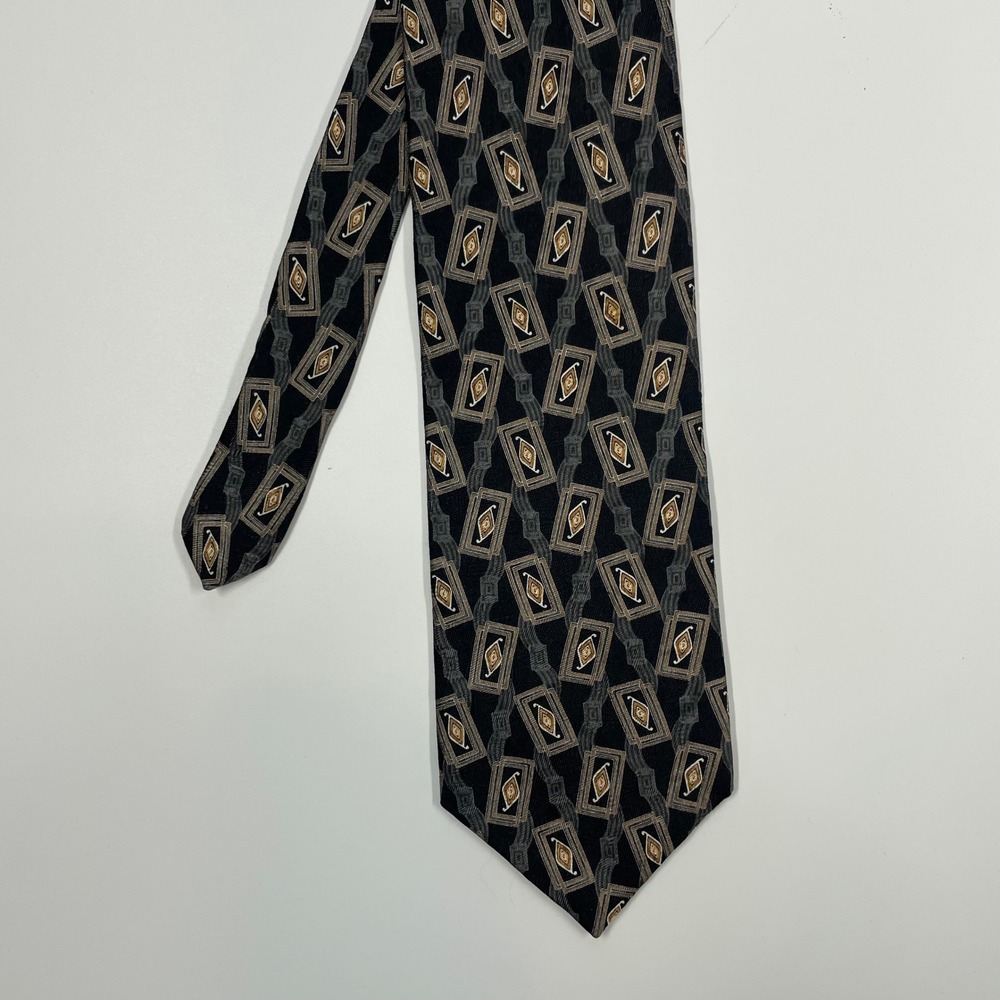 Woodward Black Gold Geometric Diamond Silk Necktie Mens One Size